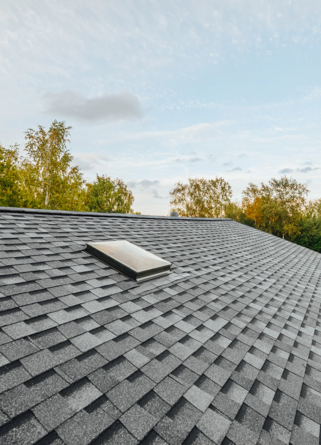 newly installed roof asphalt shingle and skylight window